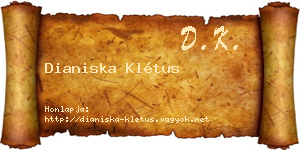 Dianiska Klétus névjegykártya